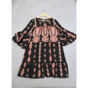 Lux II Dress Womens 8 Black Geo Print Whimsigoth Boho Bohemian Style Hippie